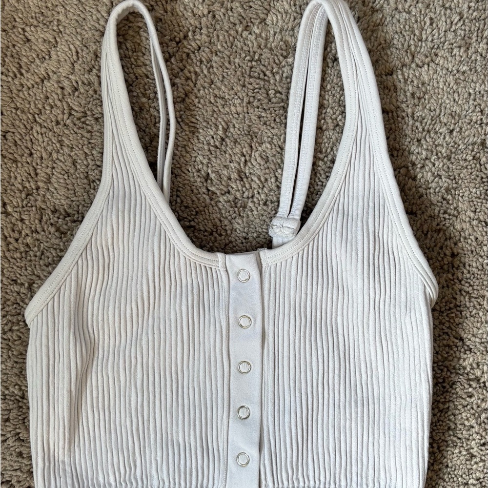 Aerie White Ribbed Button-Front Tank Top
